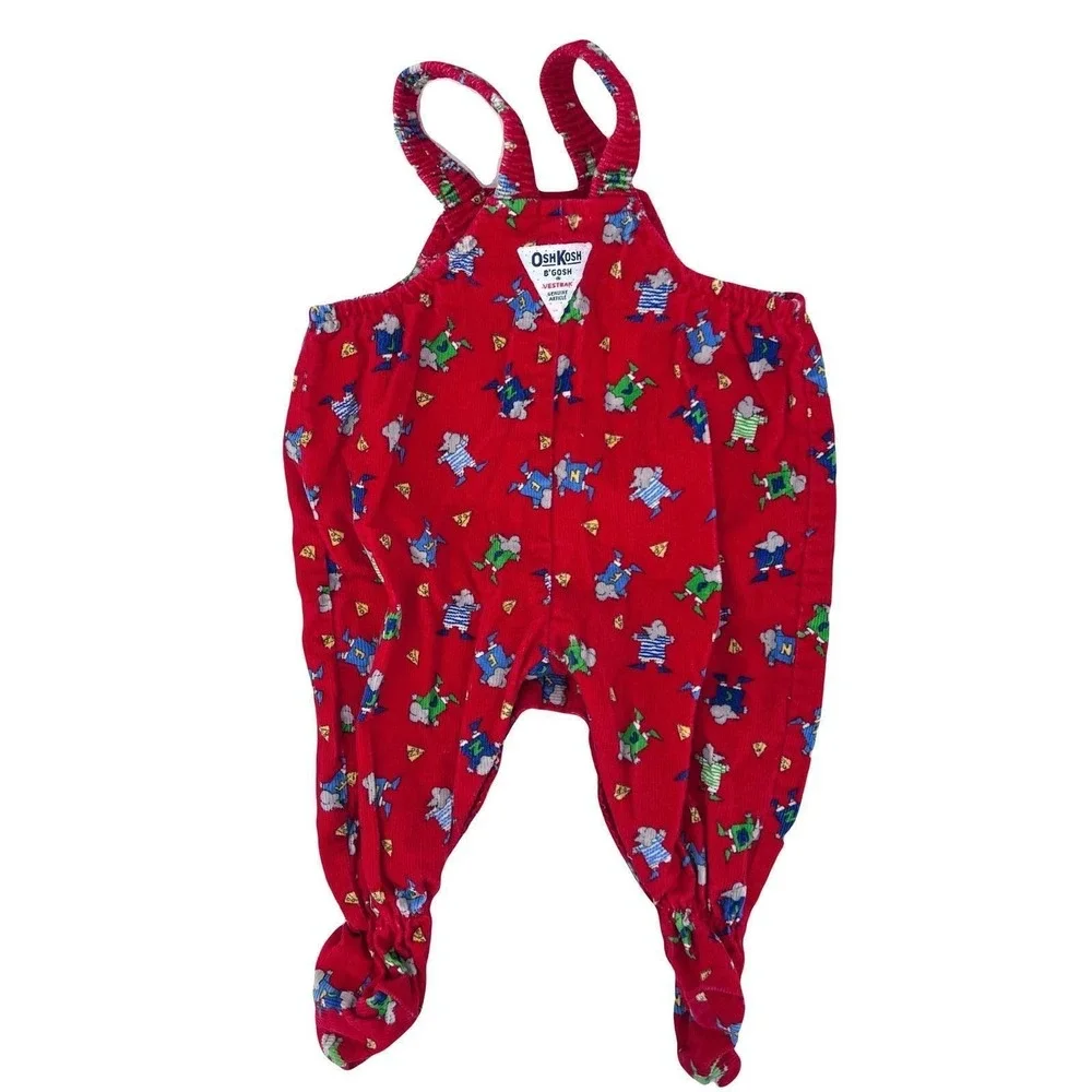 vintage OshKosh Corduroy‎ Overalls Mouse Cheese Novelty Print Baby 6/9 months